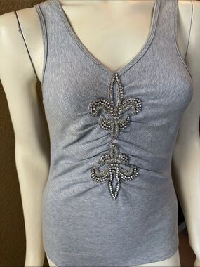 Women’s Gray Embellished V-Neck Tank Top
